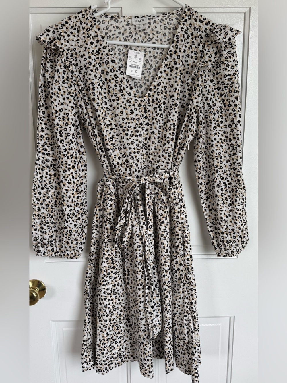 J.Crew Leopard Print Ruffle Sleeve Mini Dress Tie Waist Medium NWT
